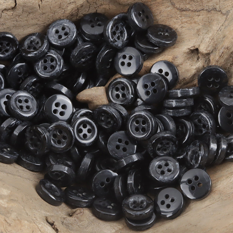 11.5mm resin buttons, 4-hole in black, assorted pile