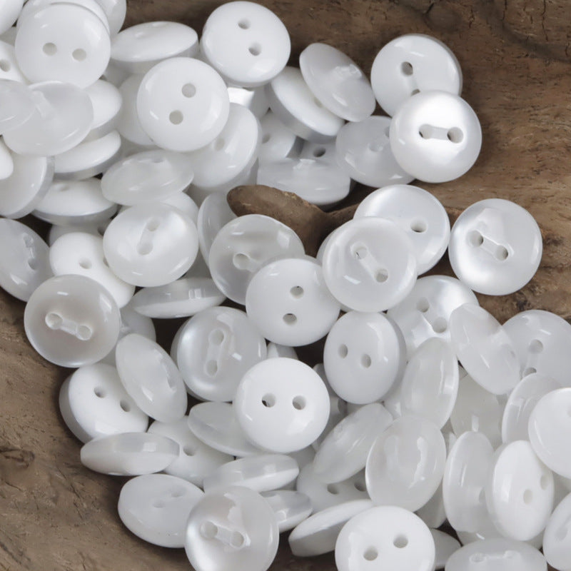 11.5mm white resin buttons, round with 2 holes