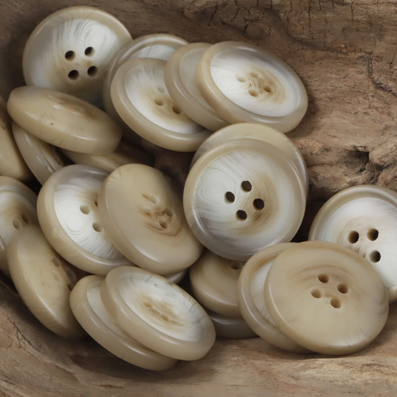 Round light yellow-cream resin buttons with 4 holes, assorted set