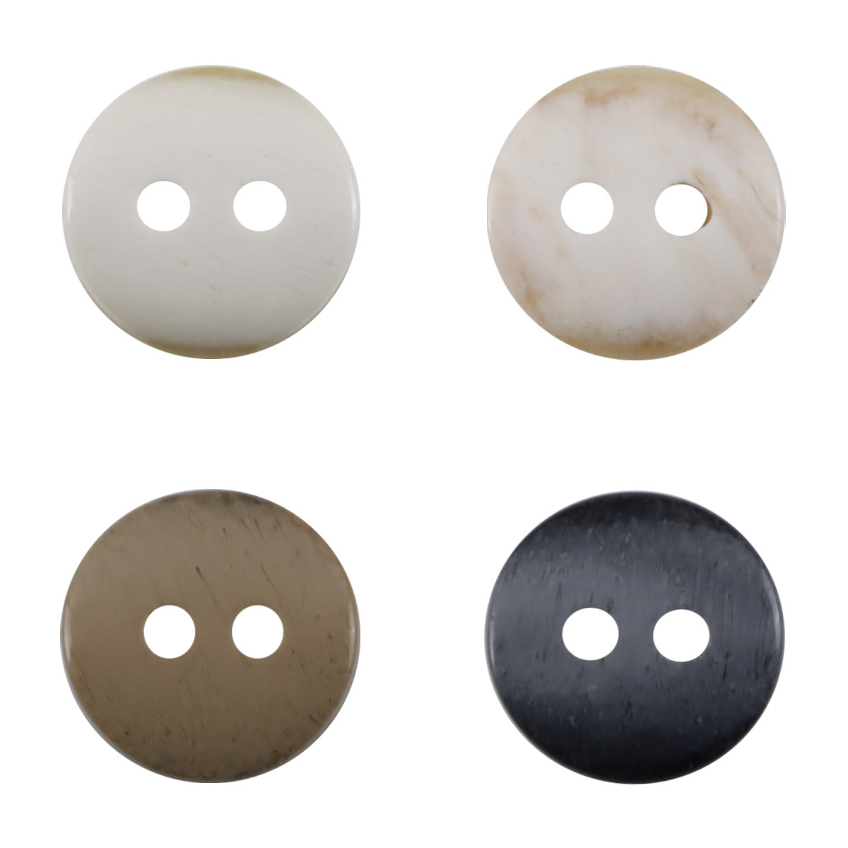 2-hole resin shirt buttons, beige to beige-pink tones on round faces