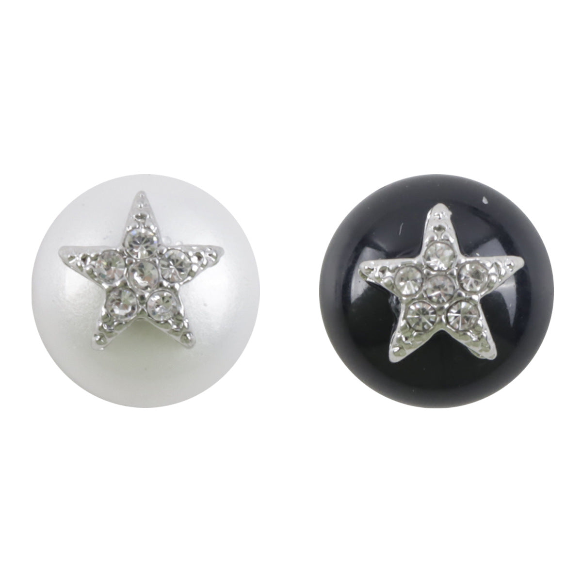 Starfish rhinestone buttons, white & black resin, 11.5mm, set of 10