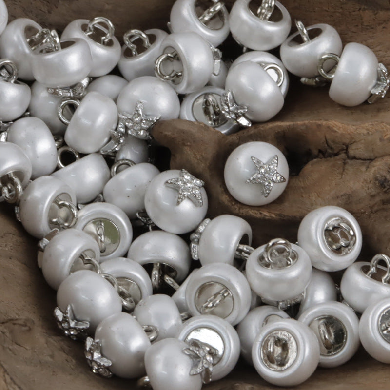 White resin starfish rhinestone buttons, metal loops, 11.5mm, 10 pcs
