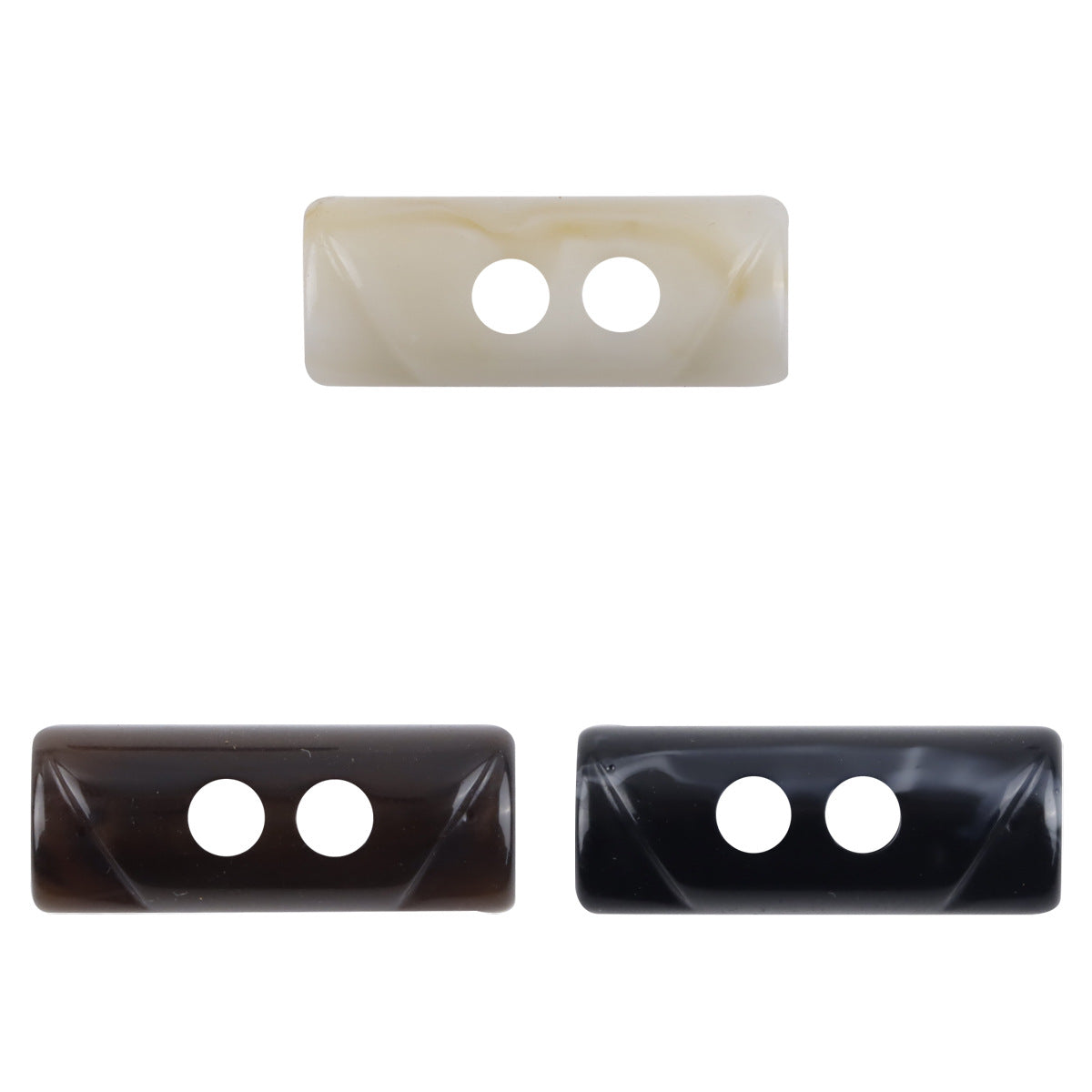 Beige semi-cylindrical 2-hole toggle resin button set, 10 pcs