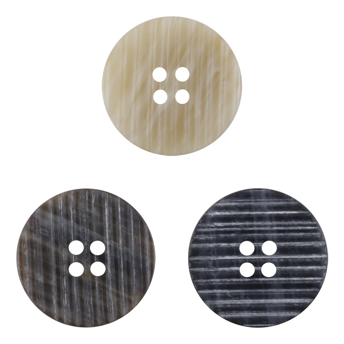 Lotsofbuttons resin buttons, irregular woodgrain look; beige, coffee and black, 4 holes