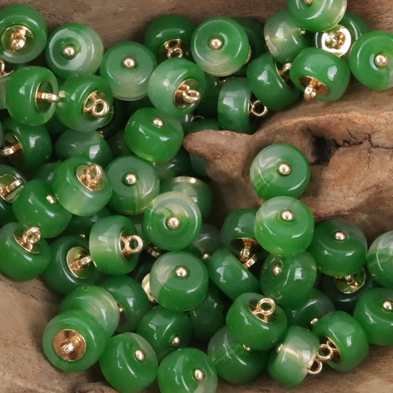 Green 10mm imitation jade resin buttons, gold shank, round, 10pcs