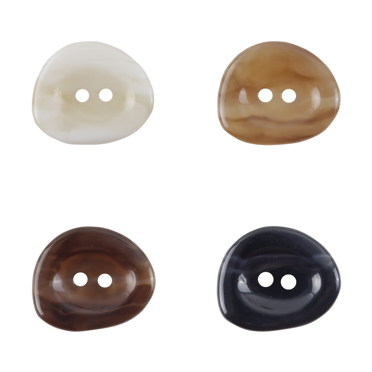 Irregular 2-hole resin buttons: white, coffee, brown, black, 10pcs