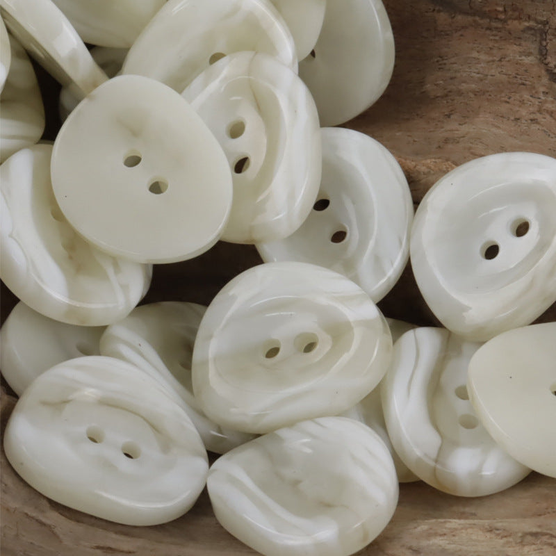 Irregular 2-hole resin buttons in off-white/white, 10pcs