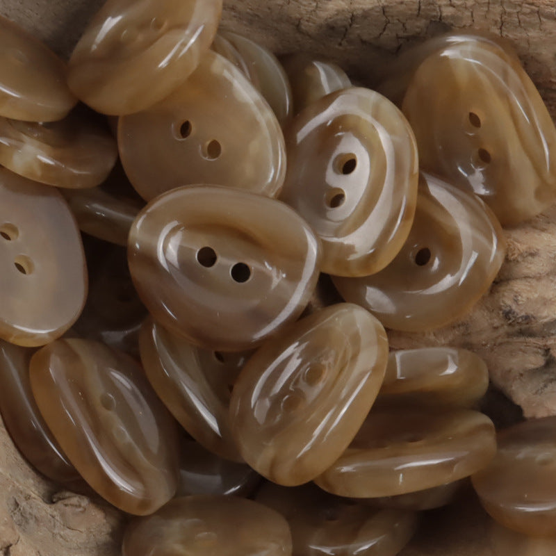 Irregular 2-hole resin buttons in coffee/amber brown tones, 10pcs