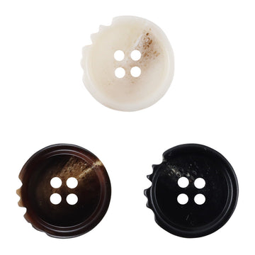 Chipped resin buttons set: beige, coffee, and black round buttons with 4 holes