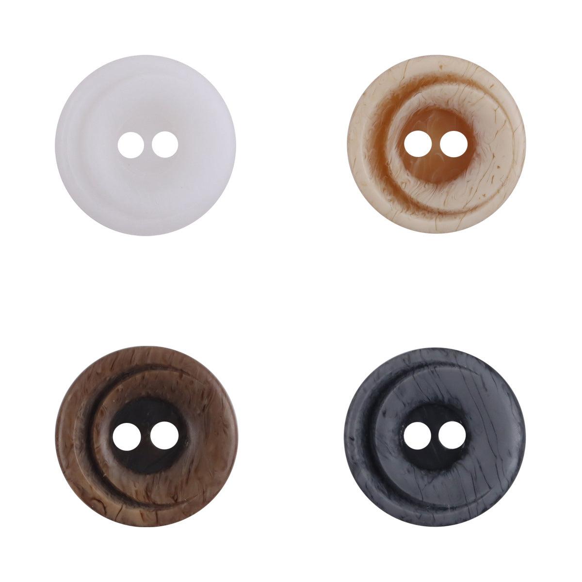 11.5mm 2-hole gradient crescent resin buttons in white, coffee, brown, and black