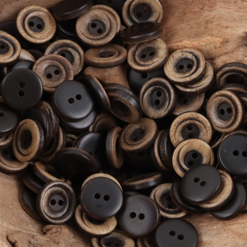 Dark brown and black 2-hole resin gradient crescent buttons with rounded rims