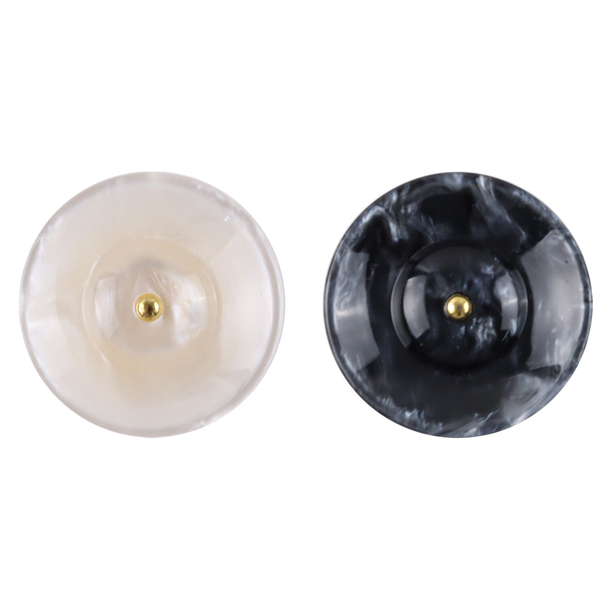 Round resin curtain buttons, beige and black with gold metal shanks