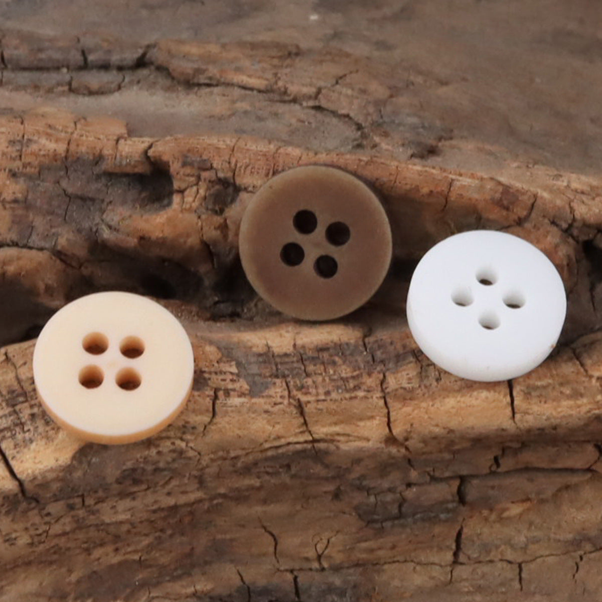 Kids shirt buttons: cream, white, and dark brown 4-hole resin rounds, 11.5mm