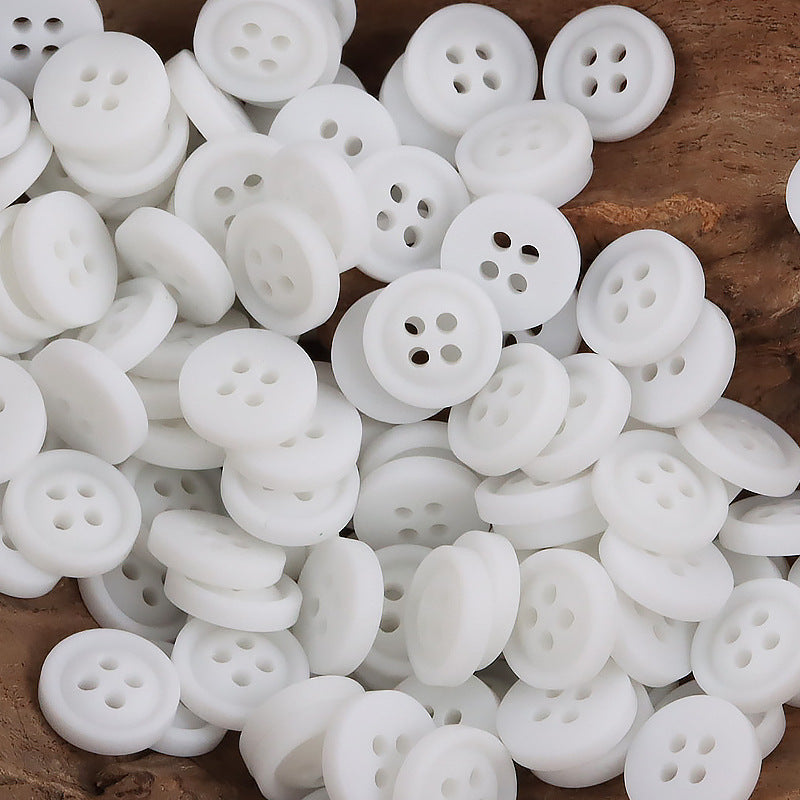 White 4-hole resin shirt buttons, round fronts, 11.5mm