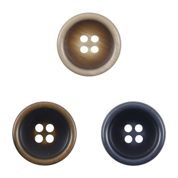 Round dark coffee resin suit buttons set, 4-hole design, multiple colors shown
