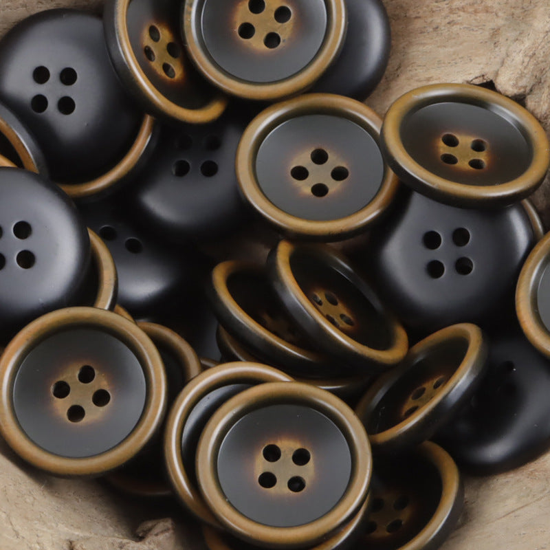 Mixed dark and coffee-colored round resin suit buttons, 4-hole faces