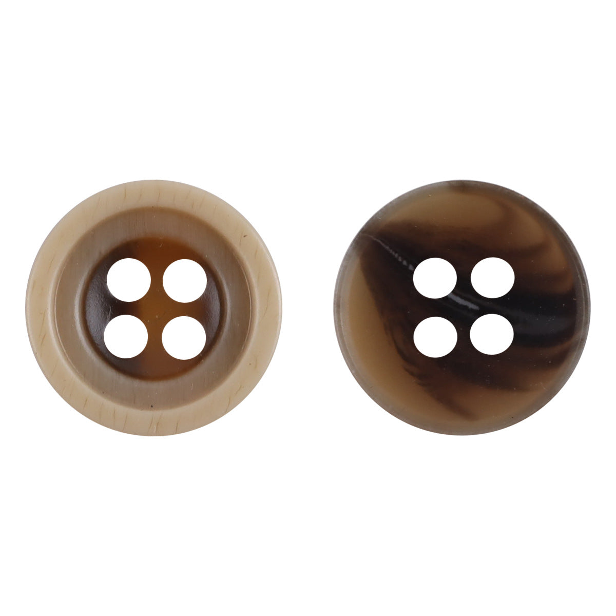 11.5mm Two-tone amber resin shirt buttons, 4-hole, light and dark halves