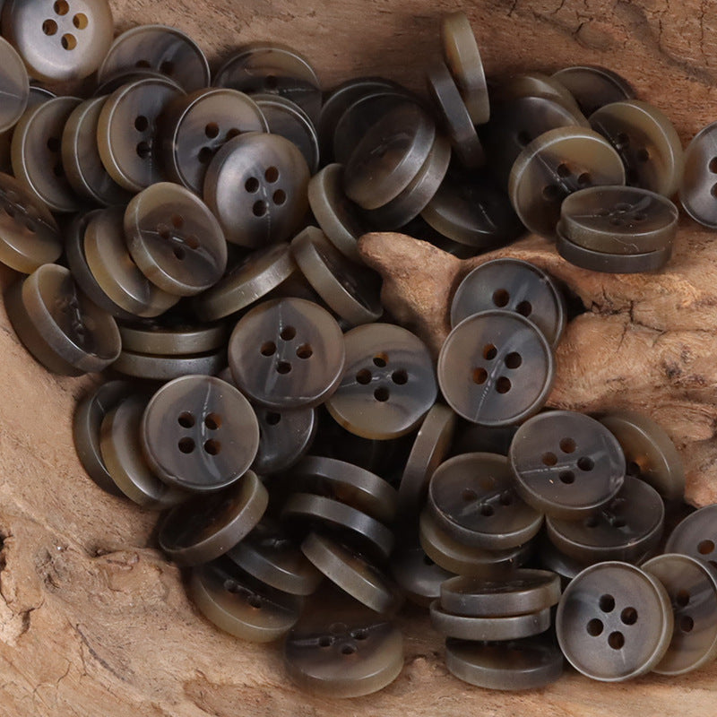 Coffee two-tone resin buttons, 4-hole, dark faces with lighter rings