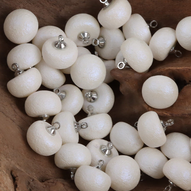 Milk white round resin buttons with silver loop backs, assorted pieces