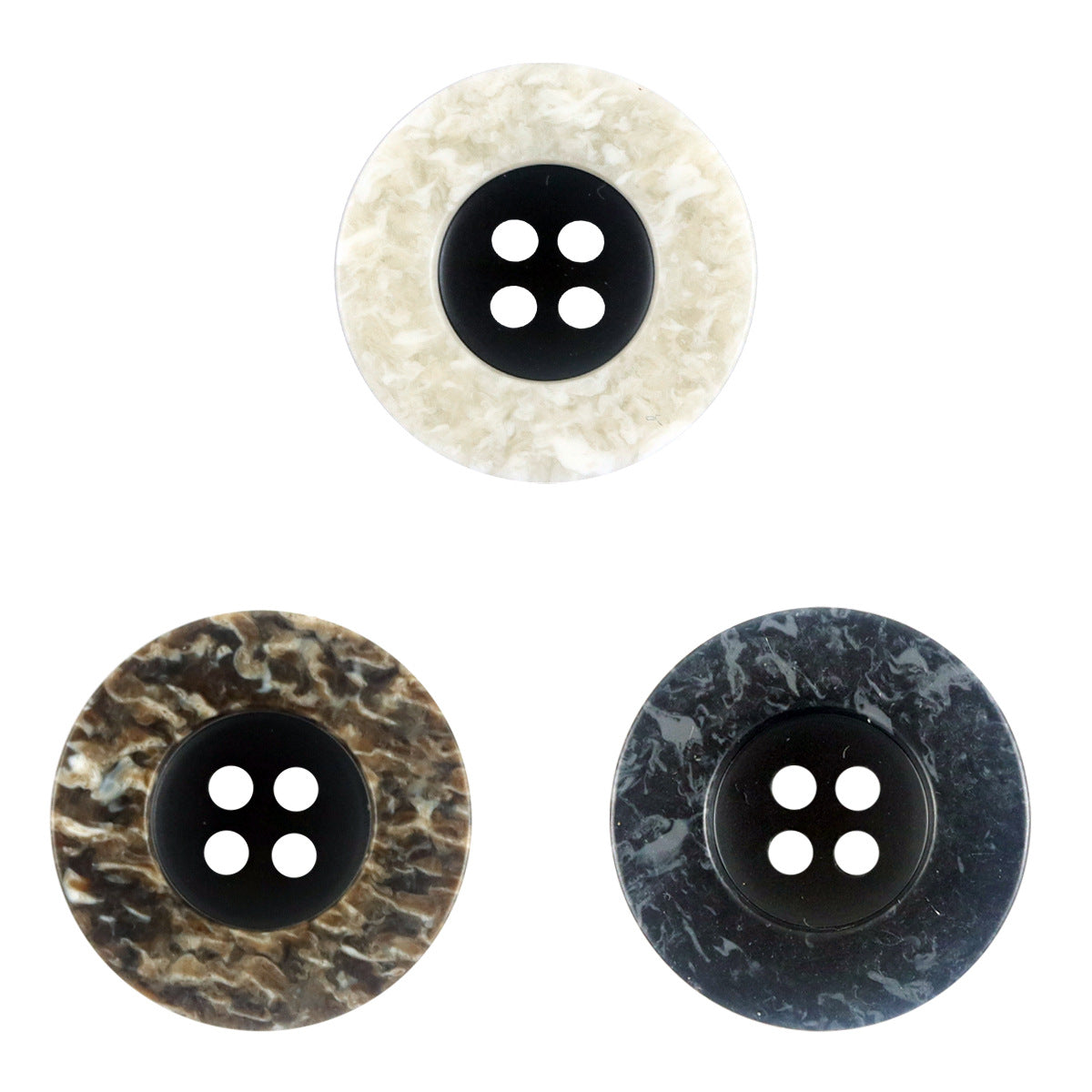 Leopard-Resin-Knopf mit breitem Rand, 4 Löcher, weiß-creme/schwarz