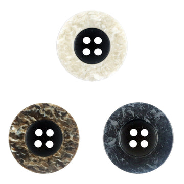 Leopard-Resin-Knopf mit breitem Rand, 4 Löcher, weiß-creme/schwarz
