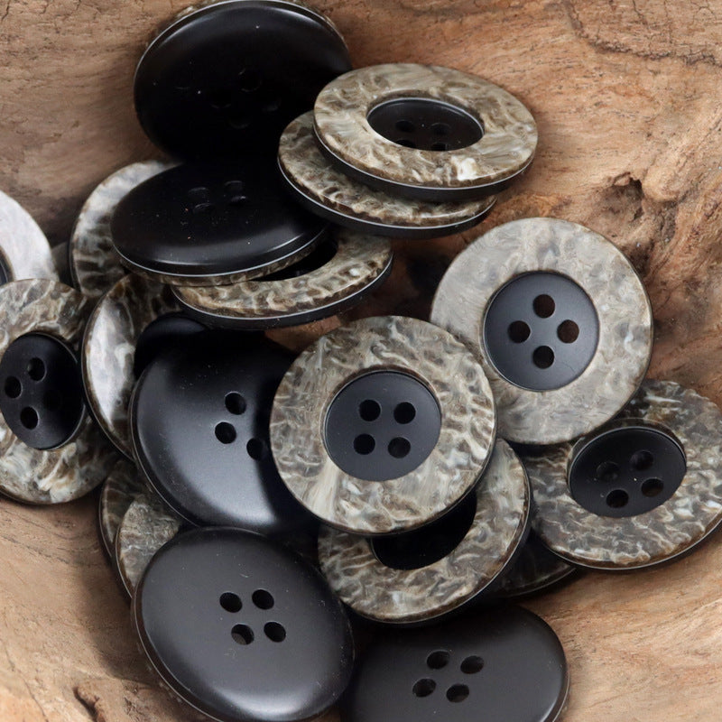 Gemischte Resin-Knöpfe, 4 Löcher, leopardbraun/braun-creme und schwarz