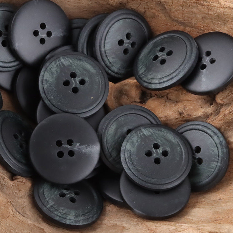 Black round 4-hole vintage resin buttons, matte dark finish (assorted set)
