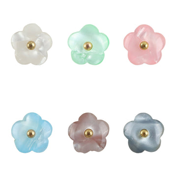Blütenförmige Harz-Kinderknöpfe mit Schaft, 6 Farben: weiß, mint, rosa, hellblau, beige, dunkel