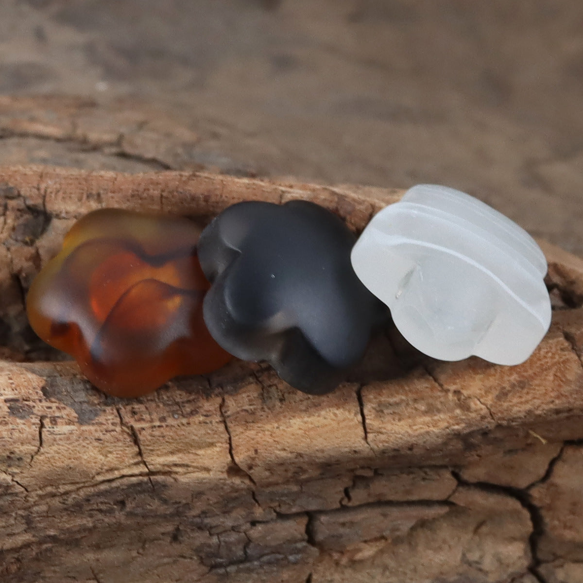 Plum Blossom matte resin buttons with metal shanks in coffee, black and white