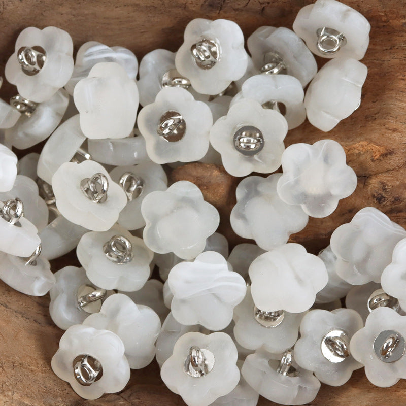 White Plum Blossom matte resin buttons with metal shanks, assorted pcs
