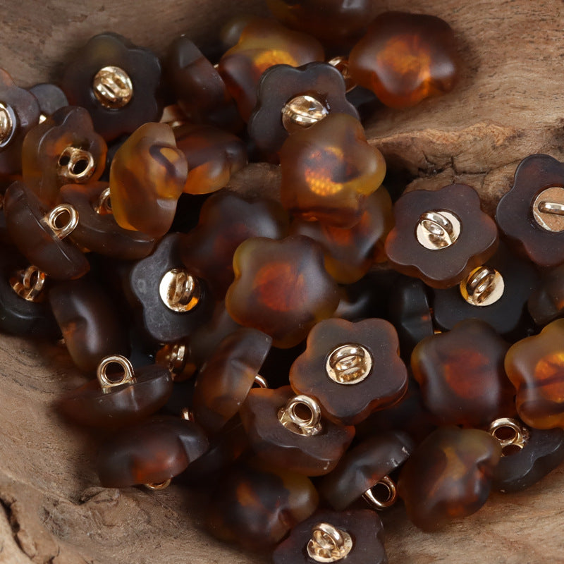 Coffee and black Plum Blossom matte resin buttons with metal shanks, assorted pcs