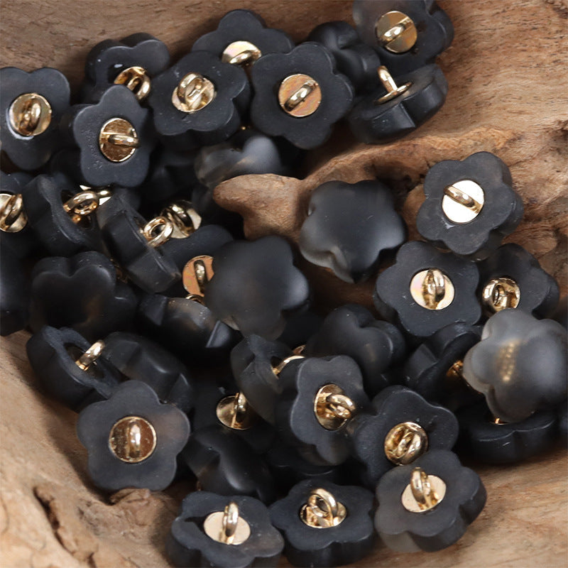 Black Plum Blossom matte resin buttons with metal shanks, assorted pcs
