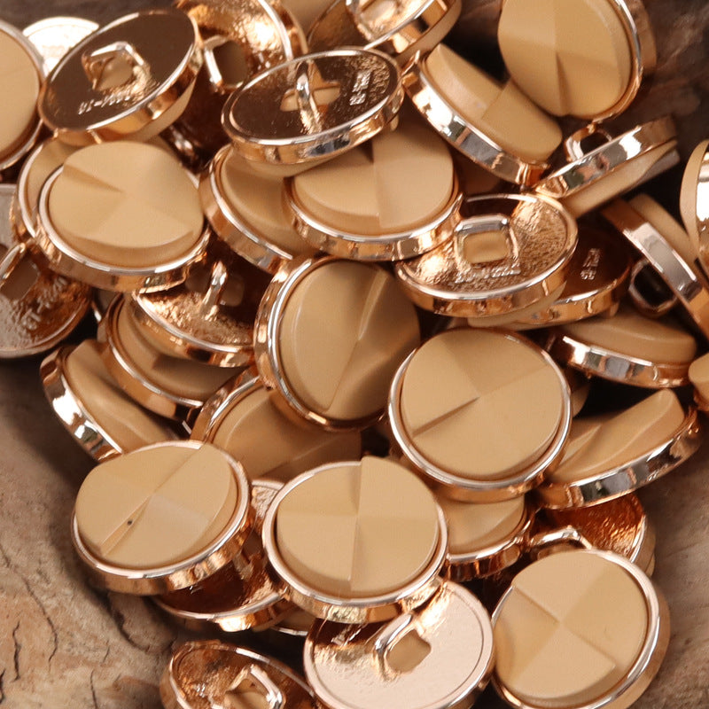 Beige round geometric resin metal buttons with rose-gold rims