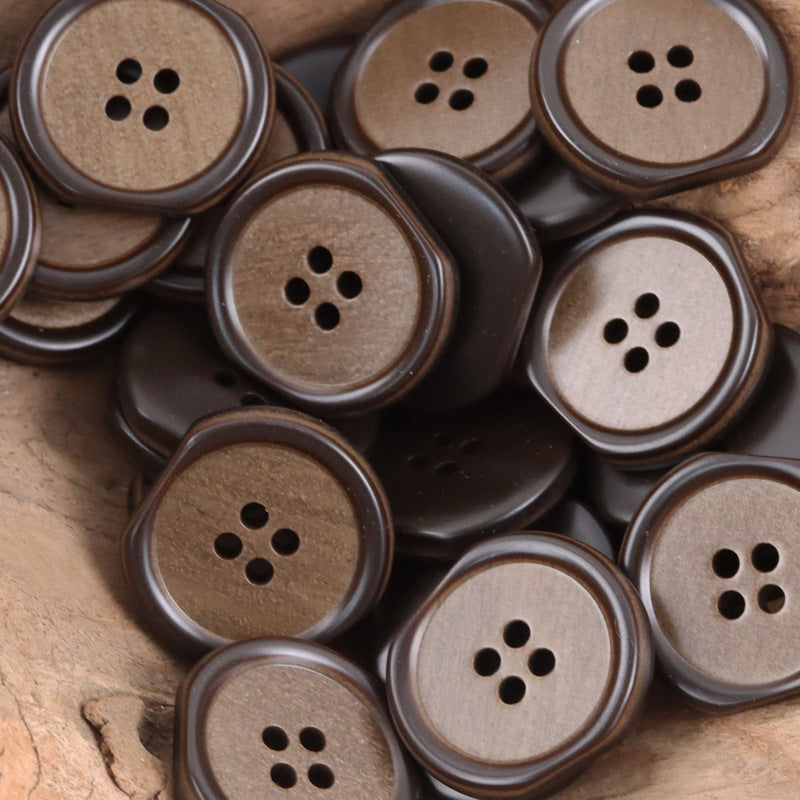 Brown irregular four-hole resin buttons, several pieces with four-hole designs