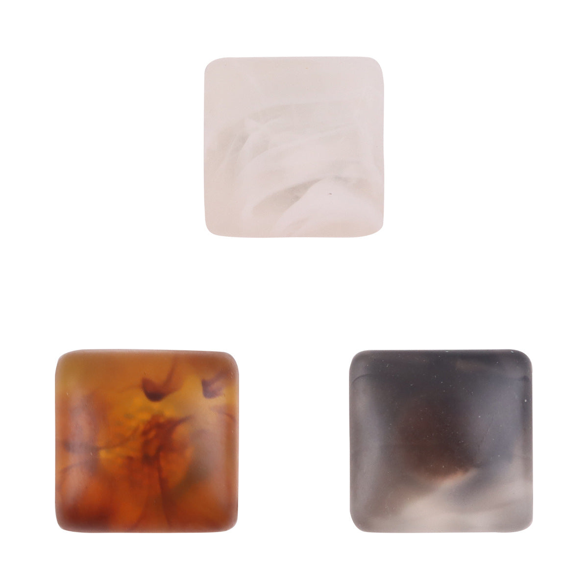 Square resin buttons with metal shanks—white, amber, and black set for DIY crafts