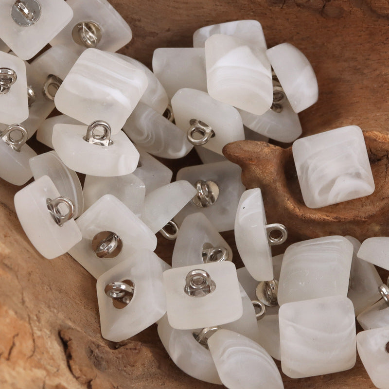 White square resin buttons with metal shanks for DIY sewing and crafts