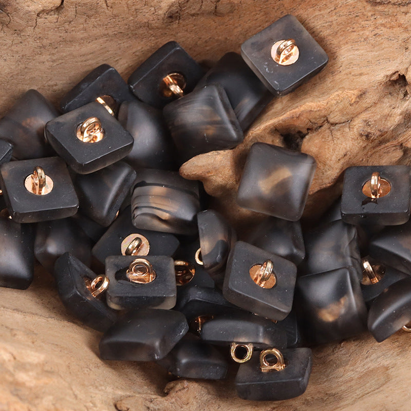 Black square resin buttons with metal shanks, assorted DIY craft buttons