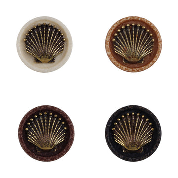 Bottoni resin con gambo, conchiglia distressed, bianco e nero (vista frontale)