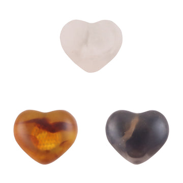 Heart-shaped resin lingerie buttons set: white, amber, and dark colors (3 shown).