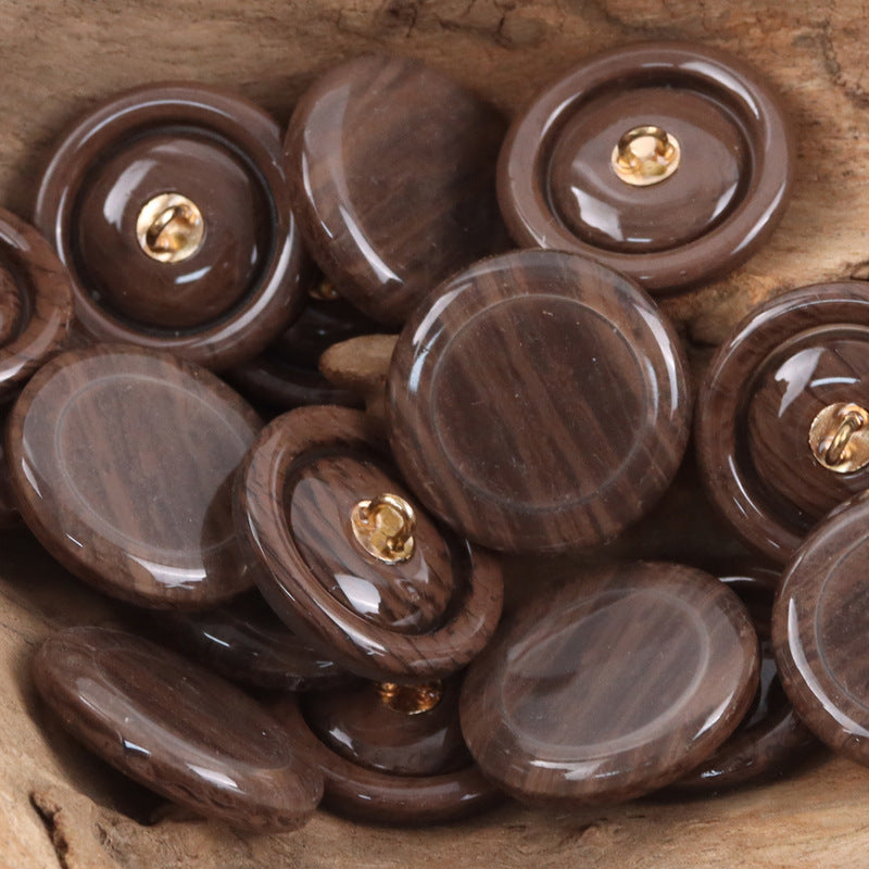 Wine-brown resin buttons with metal shanks, round coat/cardigan buttons