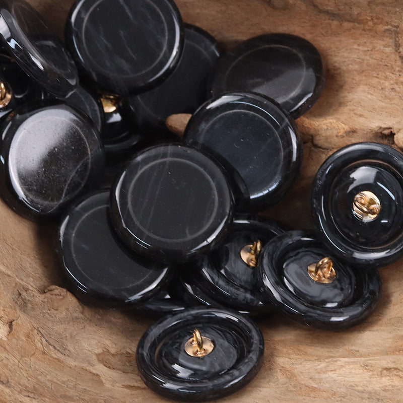Black resin buttons with metal shanks, round coat/cardigan buttons