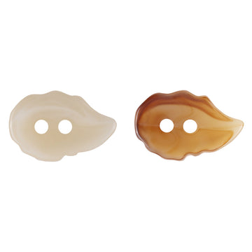 Leaf-shaped resin buttons, beige & coffee, 2-hole, decorative set (20 pcs)