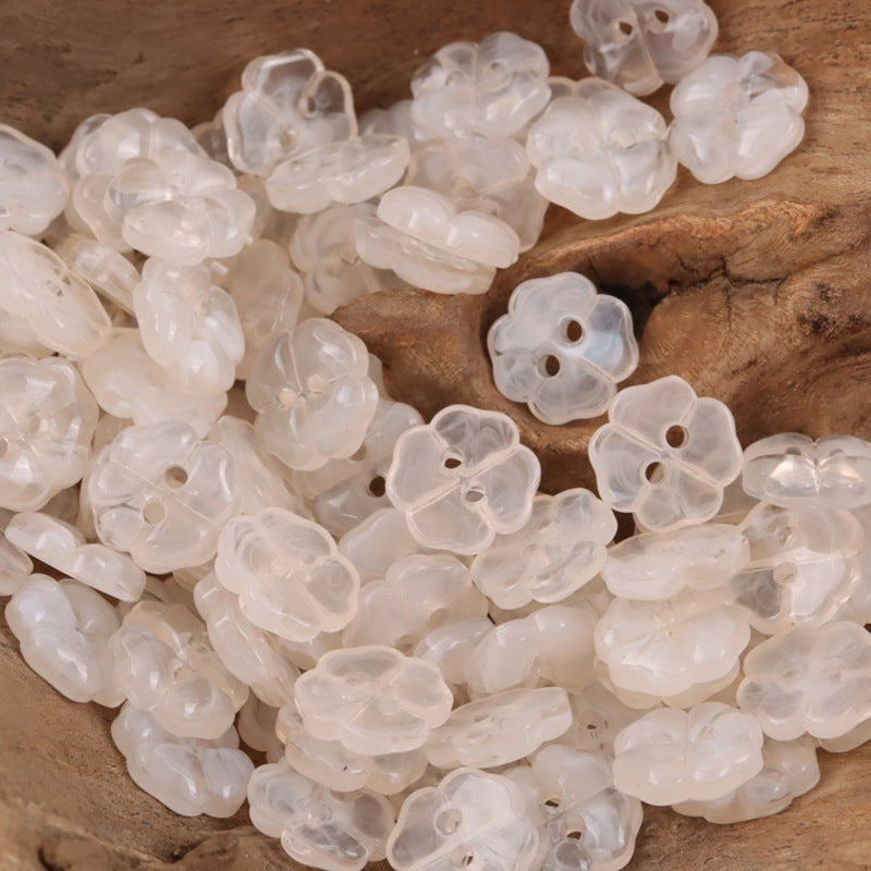 White cherry blossom resin buttons, 2-hole flower shape