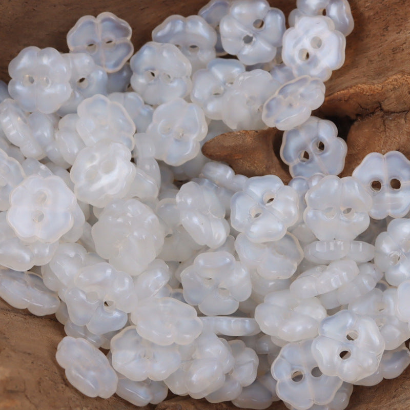 White cherry blossom resin buttons, translucent 2-hole flower design