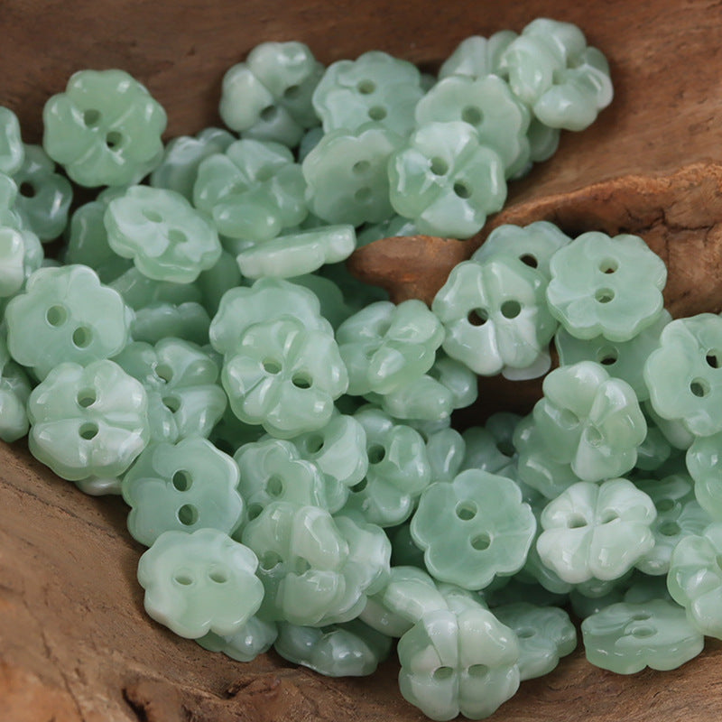 Mint green cherry blossom resin buttons, translucent 2-hole flower shape