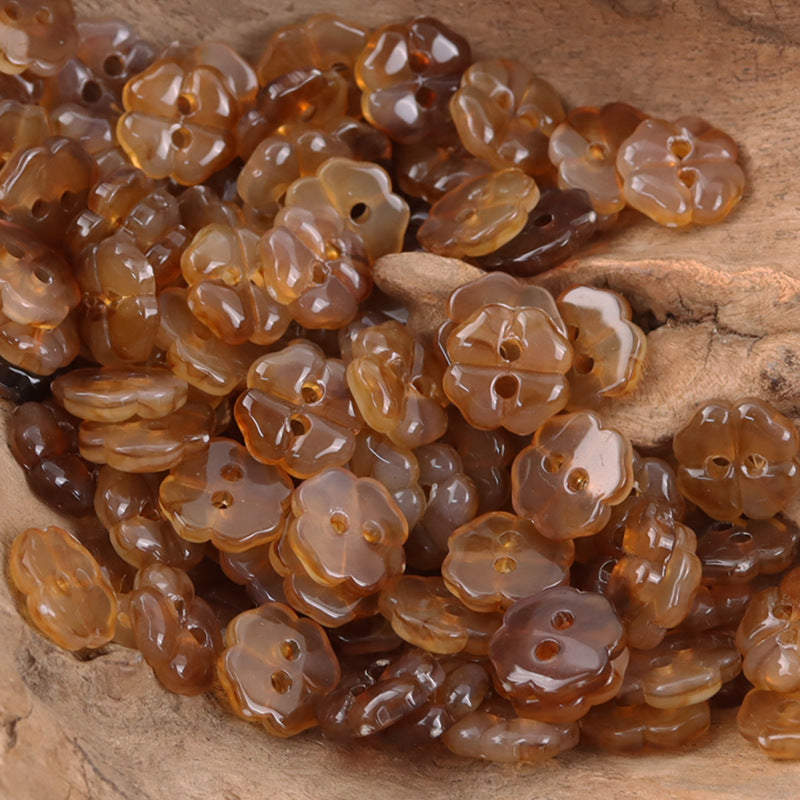 Coffee brown cherry blossom resin buttons, glossy 2-hole flower design
