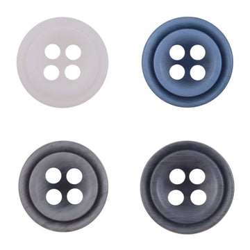 Round 11.5mm resin buttons, blue-white gradient, 4-hole, white and blue fronts