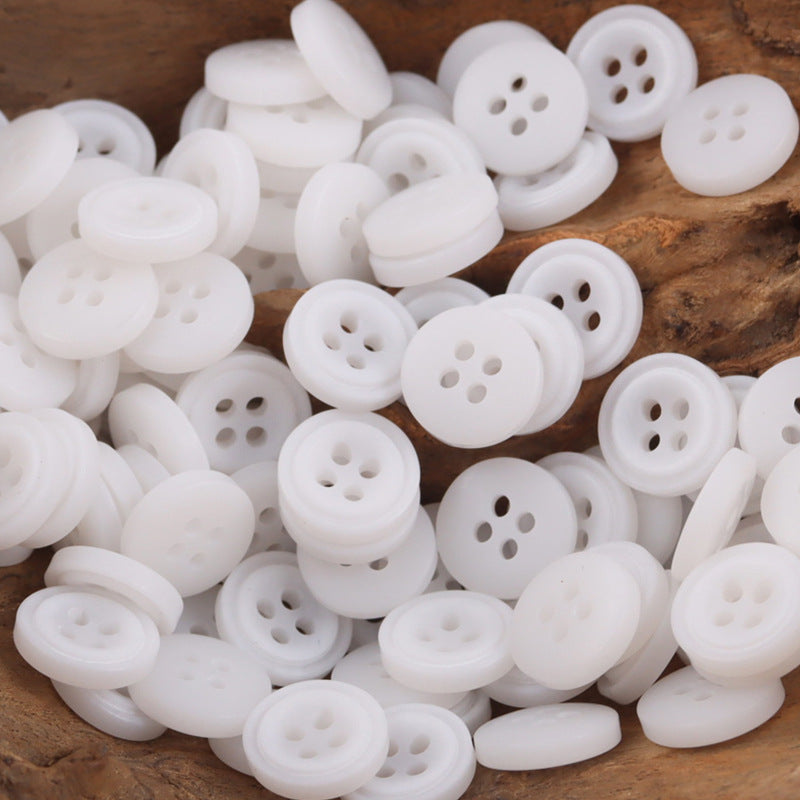 Round 11.5mm resin buttons, 4-hole, white set