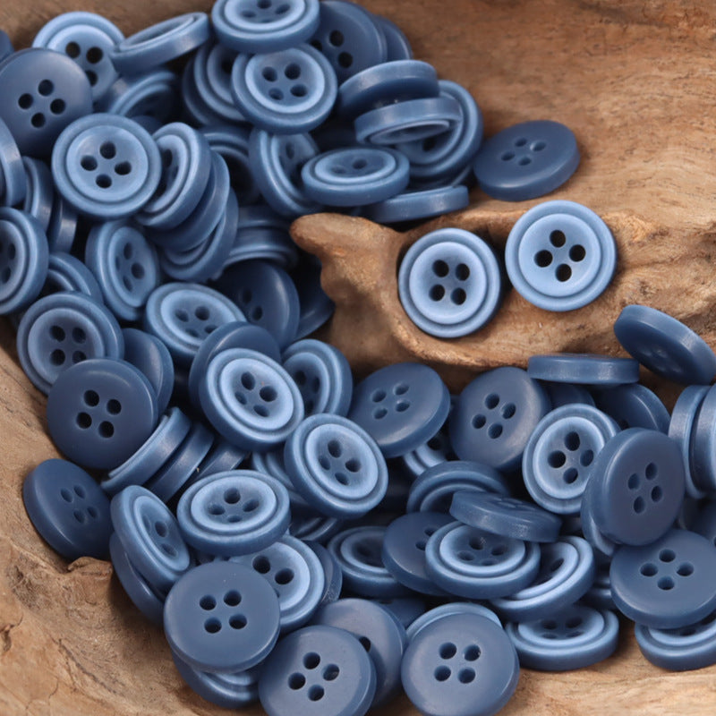 Round 11.5mm resin buttons, 4-hole, blue gradient set
