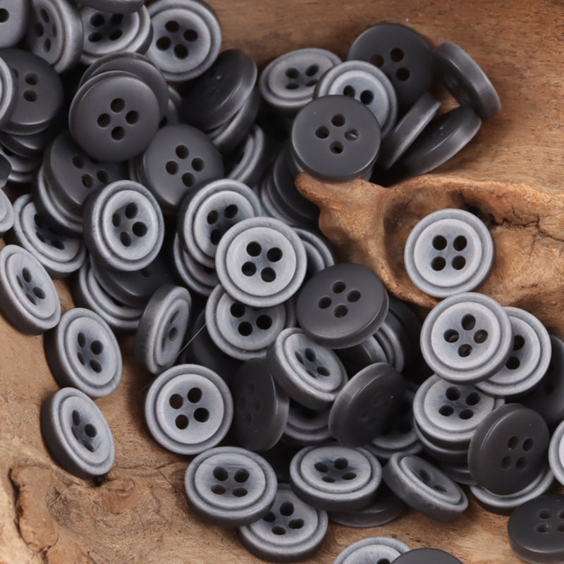 Round 11.5mm resin buttons, 4-hole, gray gradient mix with light edging